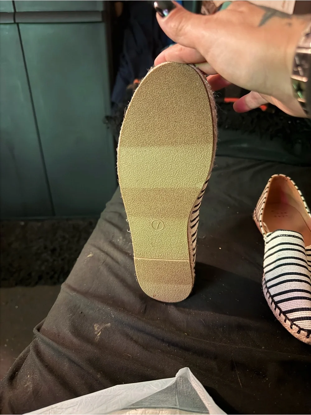 Striped Black and White Espadrille Flats - Women